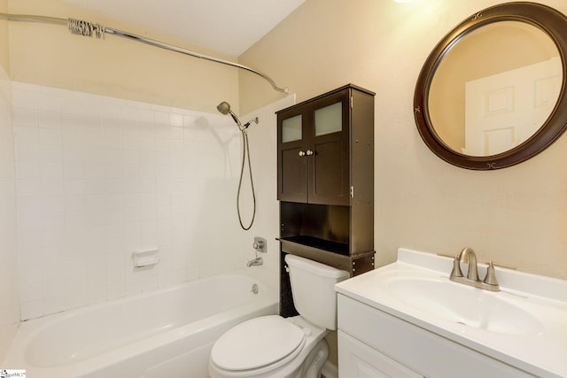 full bathroom featuring vanity, shower / bath combination, and toilet