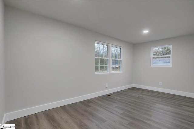 empty room with a wealth of natural light and hardwood / wood-style flooring