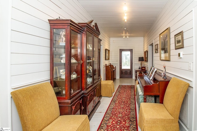 hall with wooden walls