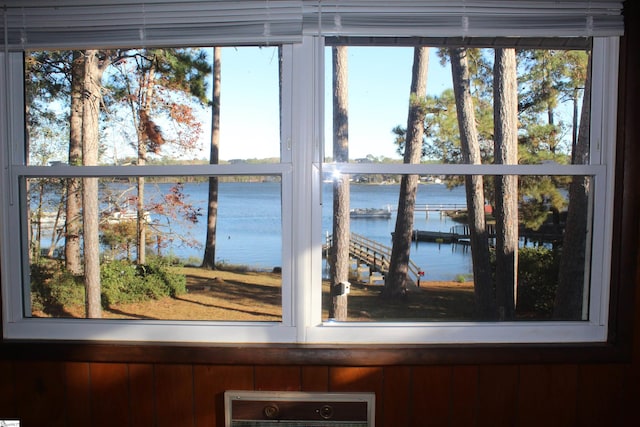 interior details with a water view