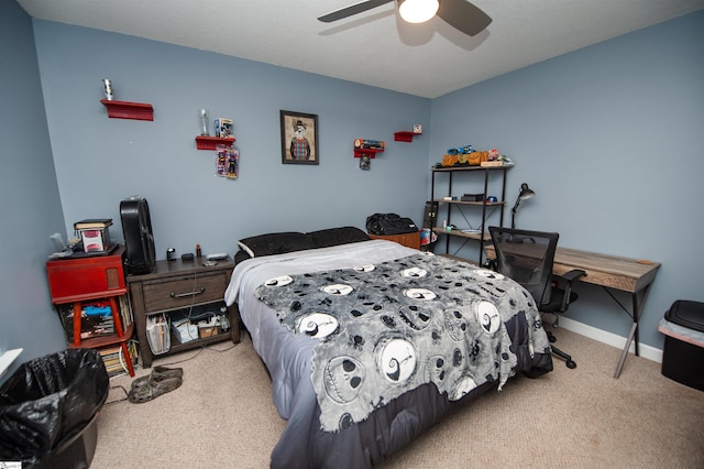 bedroom with carpet flooring and ceiling fan