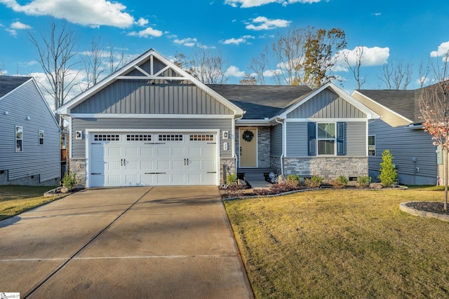 craftsman-style house with a front lawn and a garage