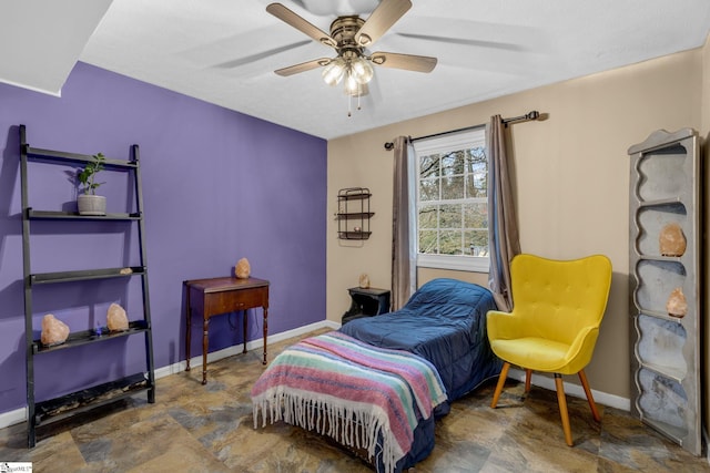 bedroom featuring ceiling fan