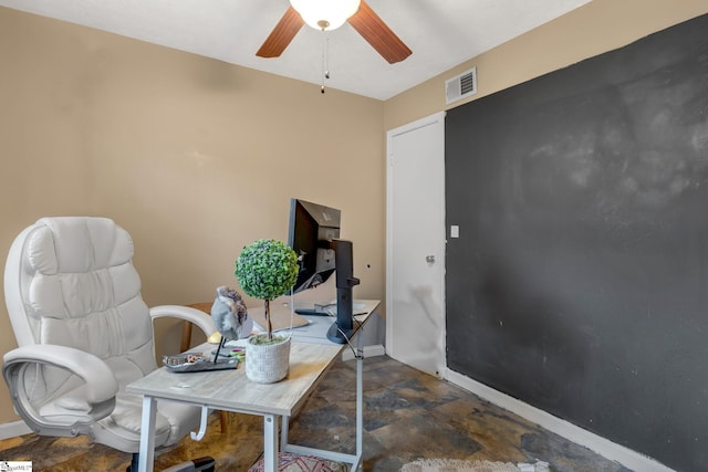 office area featuring ceiling fan