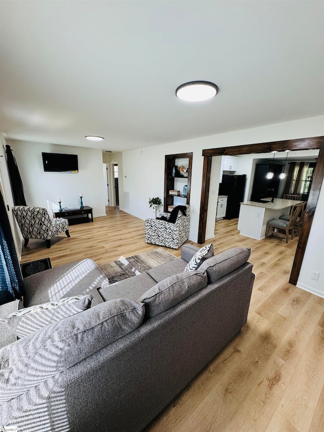 living room with light hardwood / wood-style flooring