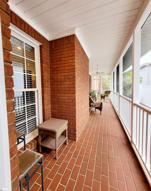 view of patio / terrace featuring covered porch and ceiling fan