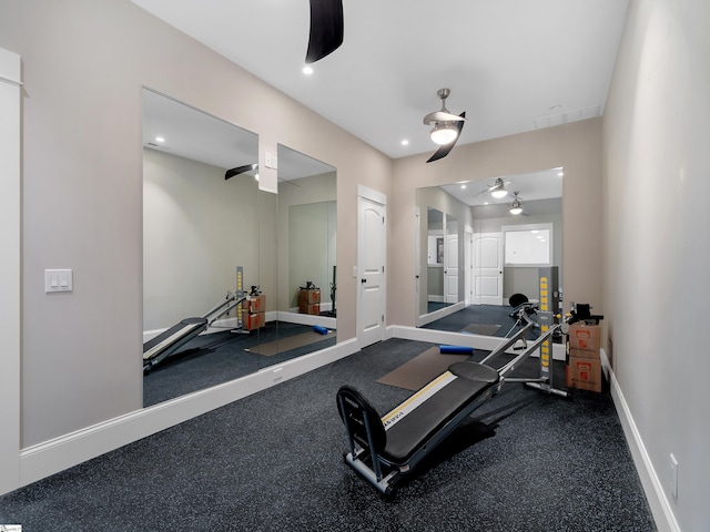 exercise area with ceiling fan