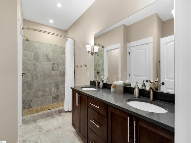 bathroom with vanity and walk in shower