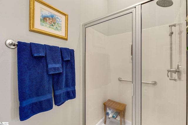 bathroom featuring a shower with shower door