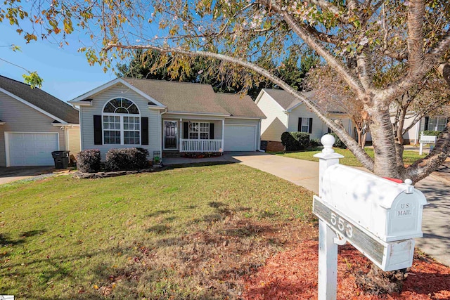 single story home with a garage and a front yard