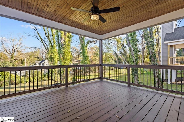 wooden deck with ceiling fan