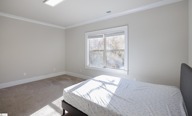 bedroom featuring carpet and ornamental molding