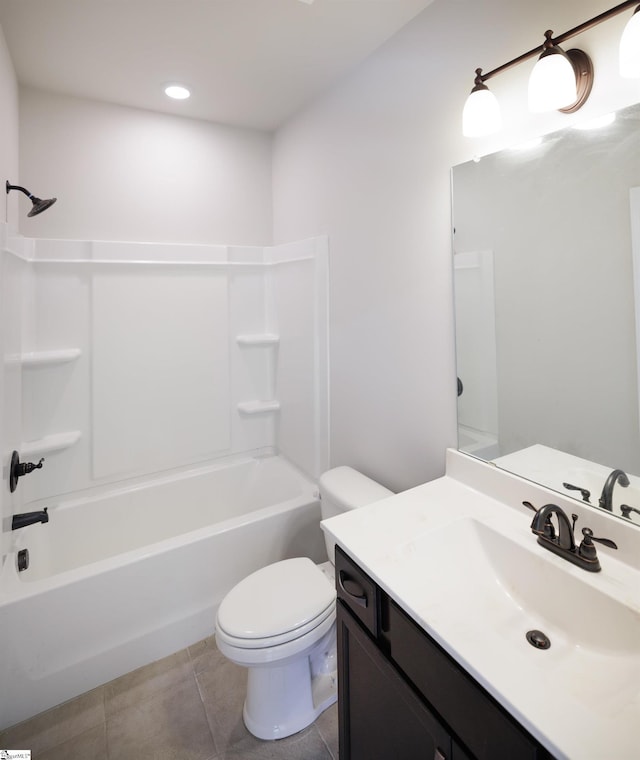 full bathroom with tile patterned flooring, vanity, toilet, and tub / shower combination