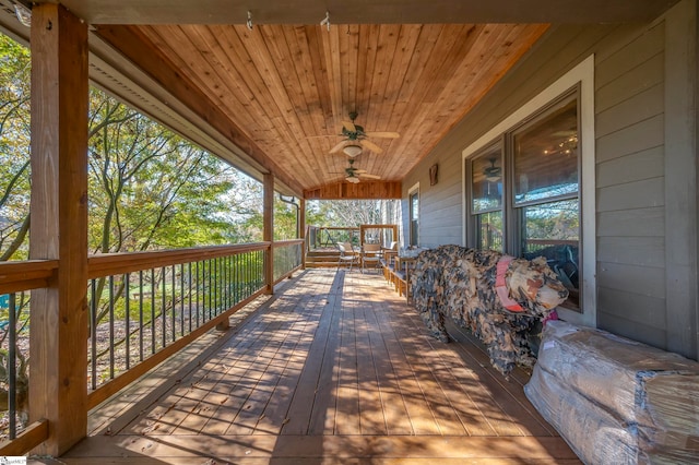 wooden terrace with ceiling fan