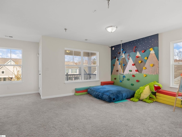 carpeted bedroom with multiple windows