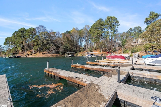 view of dock with a water view