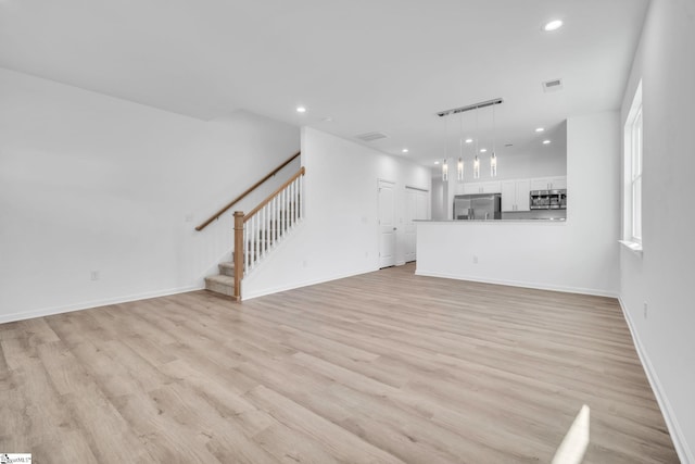 unfurnished living room with light hardwood / wood-style floors