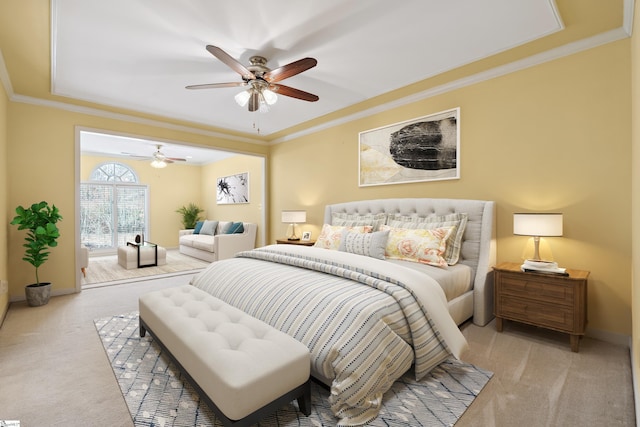 bedroom featuring baseboards, carpet, and ornamental molding