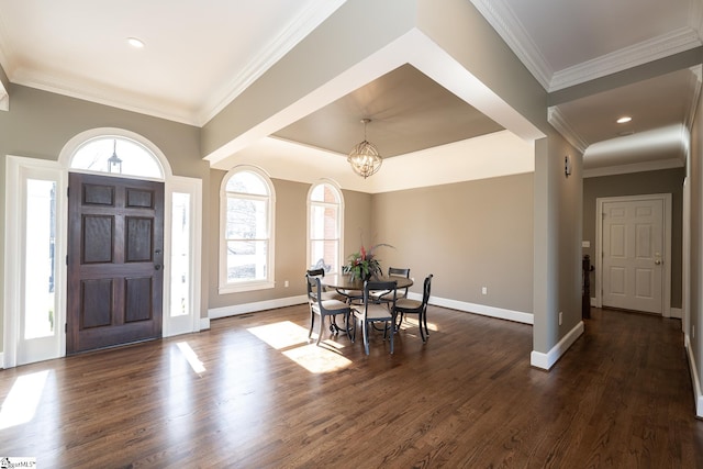 foyer with a healthy amount of sunlight and dark wood-type flooring