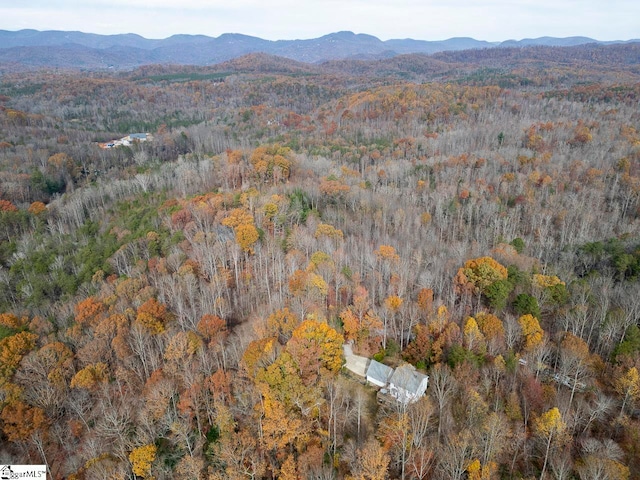 drone / aerial view featuring a mountain view