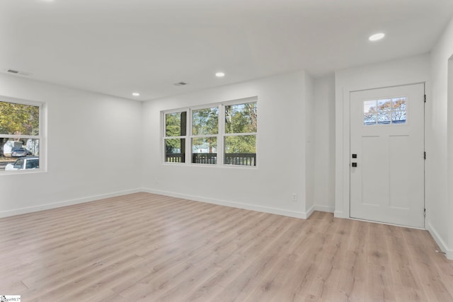 foyer featuring a wealth of natural light and light hardwood / wood-style flooring