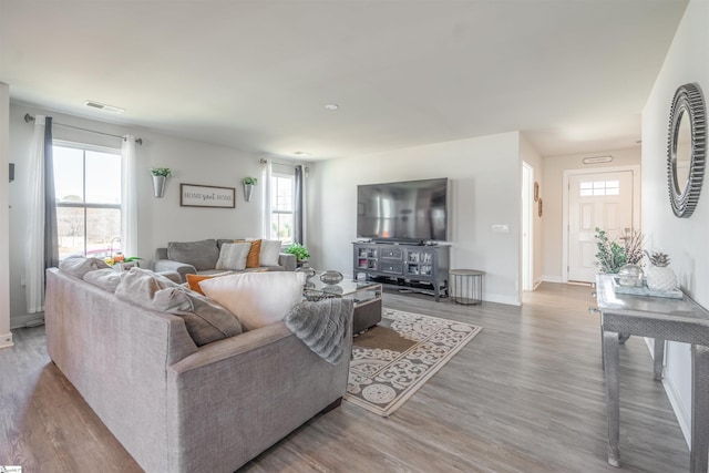 living room featuring light hardwood / wood-style floors