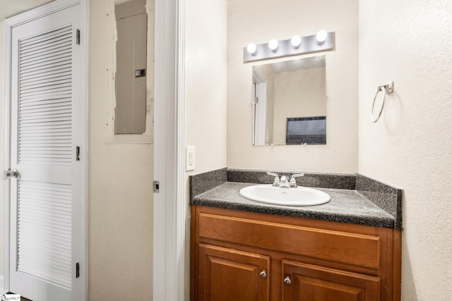 bathroom with electric panel and vanity