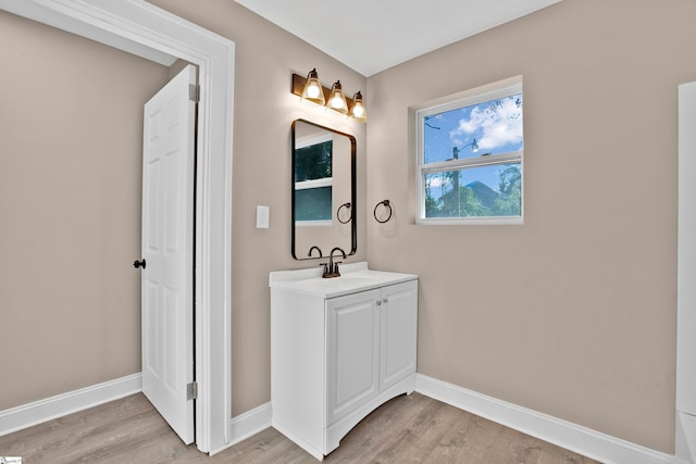 bathroom featuring hardwood / wood-style floors and vanity