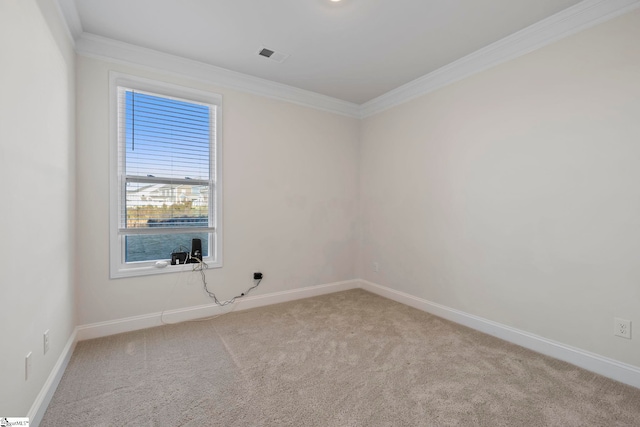 carpeted empty room with crown molding