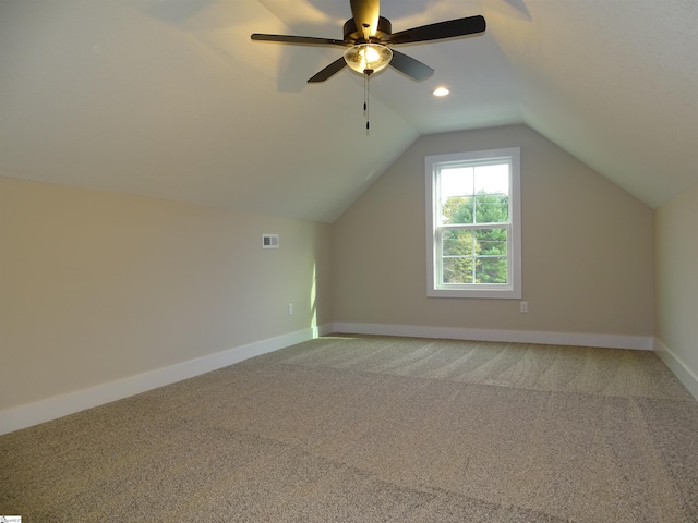 130 Babb Rd, Campobello, SC 29322 - additional living space with light colored carpet, vaulted ceiling, baseboards, recessed lighting, and a ceiling fan