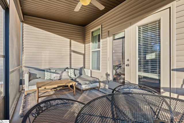 view of patio featuring ceiling fan