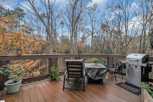 wooden deck with grilling area