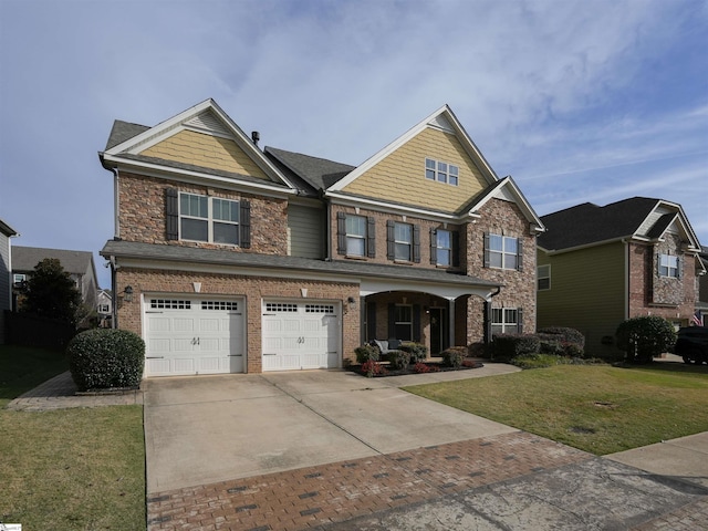 craftsman-style home with a garage and a front yard