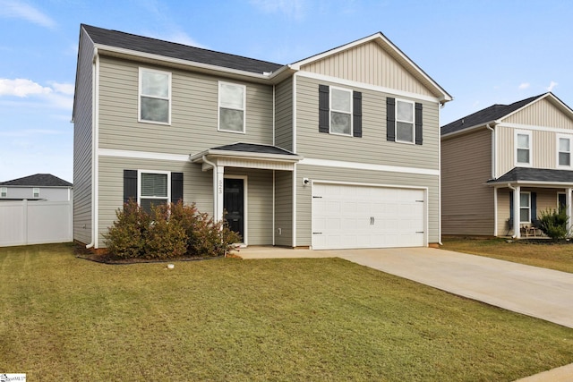 view of front facade featuring a garage and a front yard