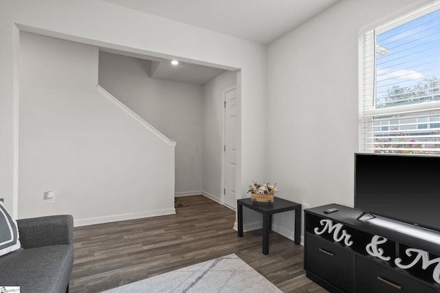 sitting room with dark hardwood / wood-style floors and a wealth of natural light