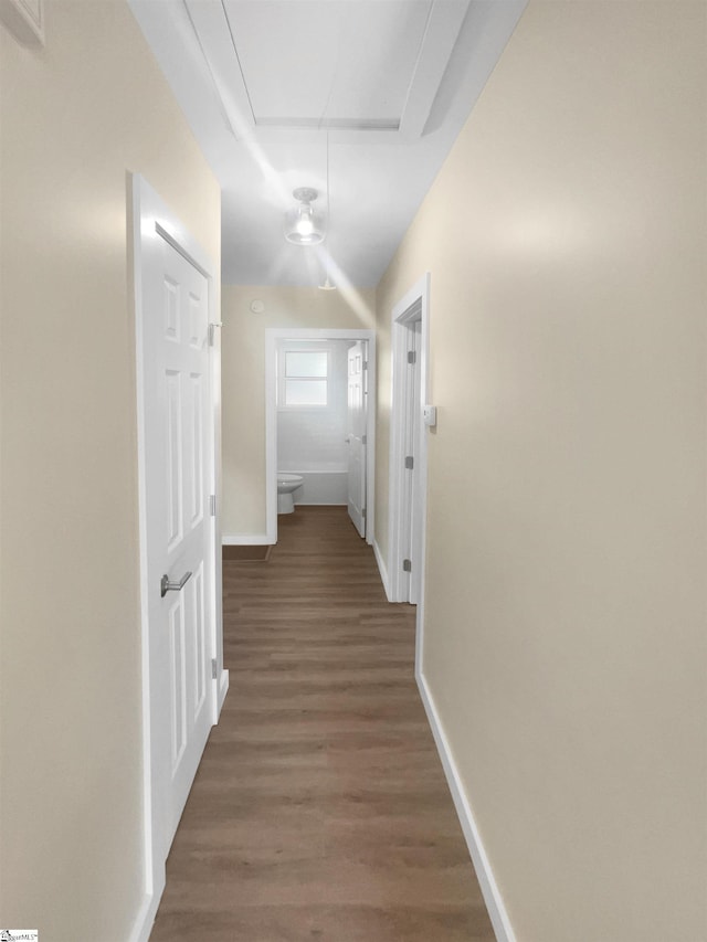 105 Duncan Ave, Greer, SC 29651 - hallway featuring attic access, baseboards, and wood finished floors