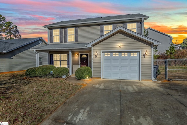 front facade with a garage