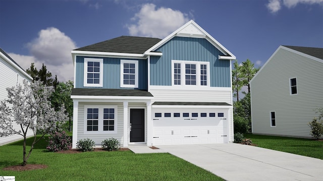 2389 Mill Loop Lot 33, Spartanburg, SC 29301 - traditional home with driveway, an attached garage, a front lawn, board and batten siding, and a shingled roof