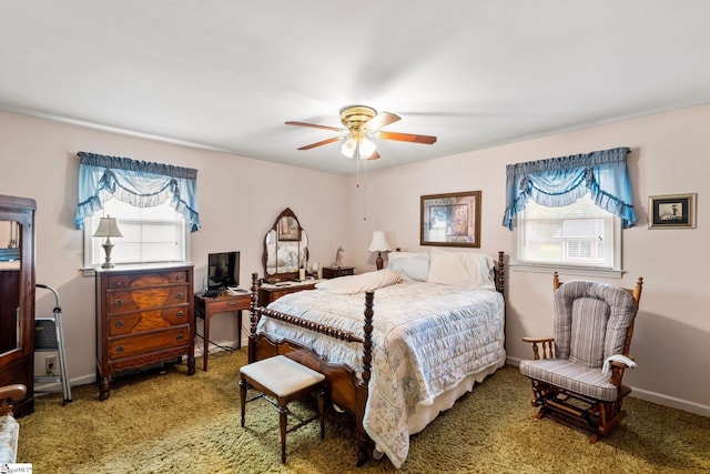 bedroom featuring ceiling fan and carpet floors