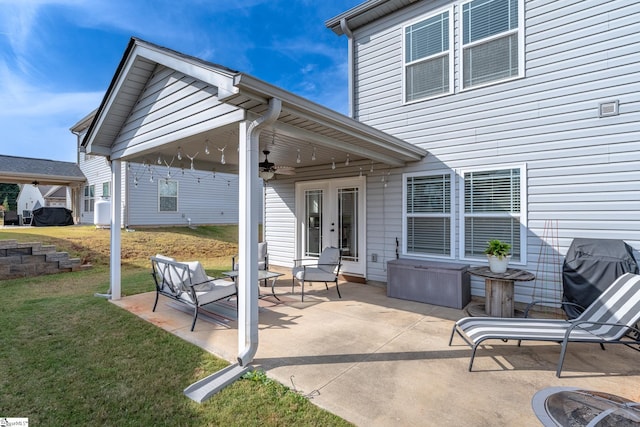 view of patio / terrace featuring ceiling fan and area for grilling