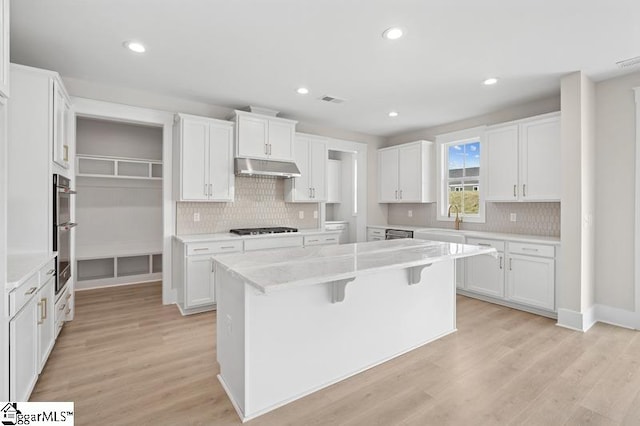 115 Pipet Rd Unit 14, Piedmont, SC 29673 - kitchen featuring appliances with stainless steel finishes, under cabinet range hood, white cabinets, backsplash, and recessed lighting