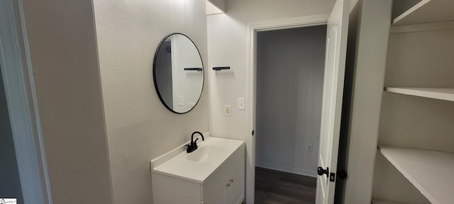 bathroom featuring hardwood / wood-style floors and vanity