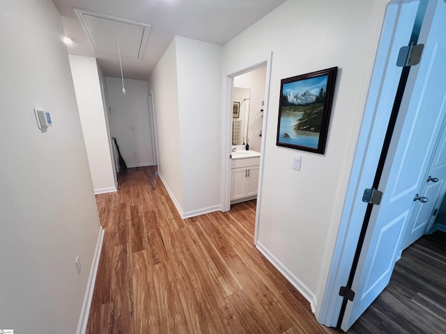 hall featuring sink and hardwood / wood-style flooring