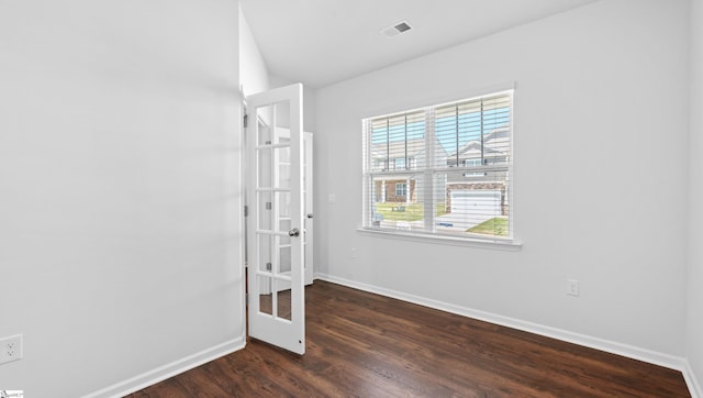305 Lodestone Rd Lot 0267, Simpsonville, SC 29680 - unfurnished bedroom featuring baseboards, french doors, dark wood-type flooring, and visible vents
