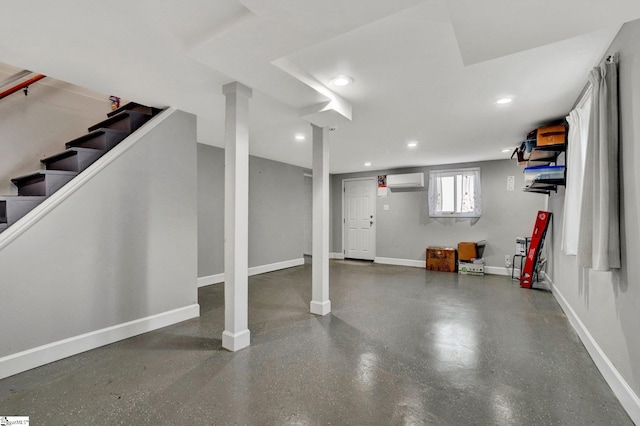 basement with an AC wall unit