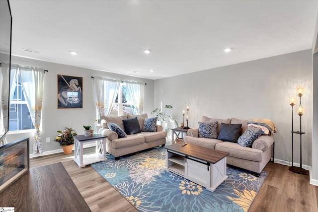 living room with hardwood / wood-style floors