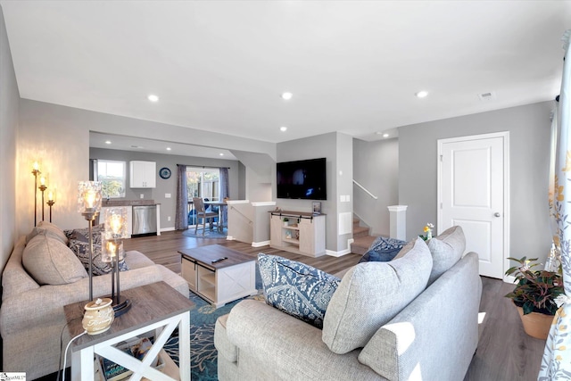 living room with wood-type flooring