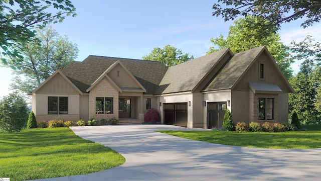 view of front of house featuring a front yard and a garage