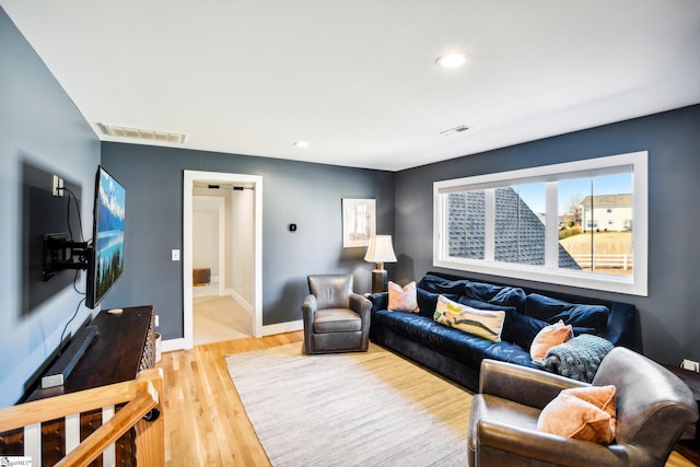 living room with light wood-type flooring