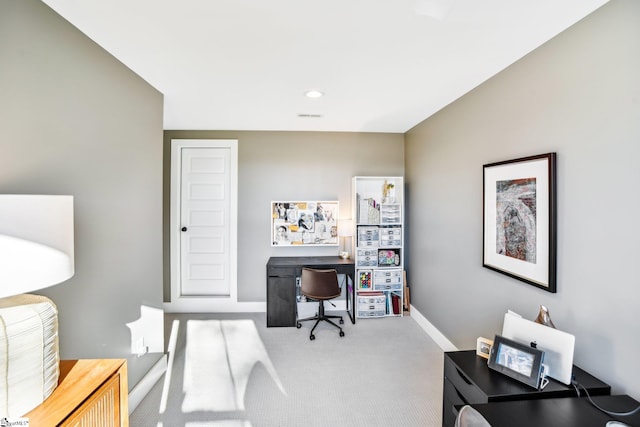 view of carpeted home office